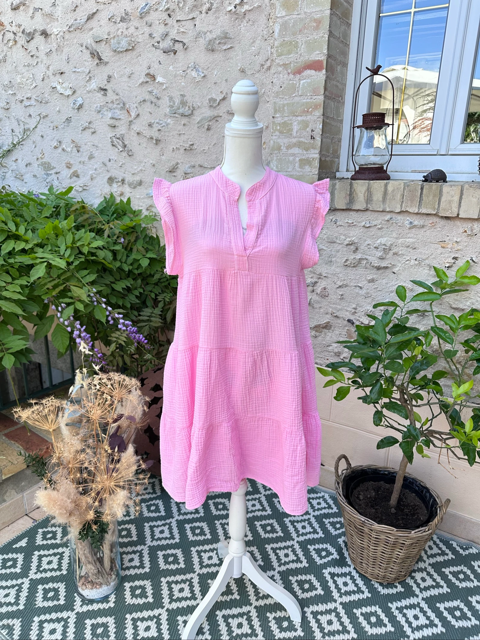 Robe rose en gaze de coton 